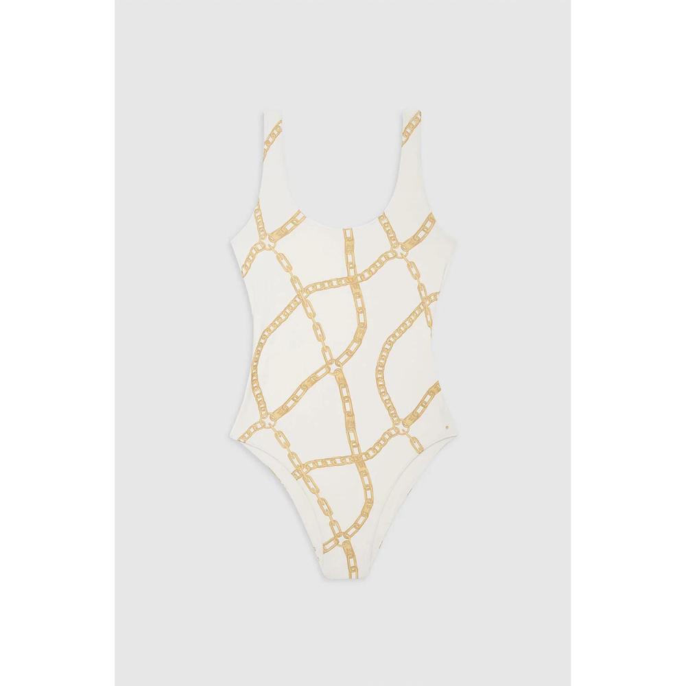 NEW ANINE BING jace one piece in cream and tan link print - Picture 2 of 5